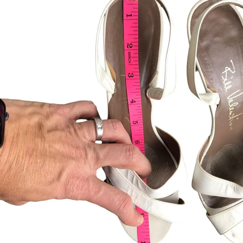 Bill Valentine Sandals Womens 7 White Leather Slingback Crisscross Stiletto Heel